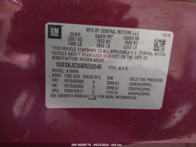 Photo 8 VIN: 1GNSKJE36BR230546 - CHEVROLET SUBURBAN 1500 