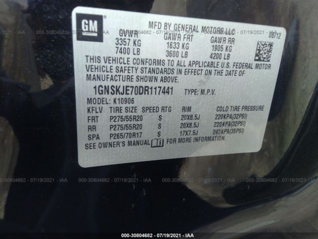 Photo 8 VIN: 1GNSKJE70DR117441 - CHEVROLET SUBURBAN 