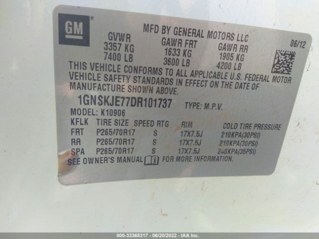 Photo 8 VIN: 1GNSKJE77DR101737 - CHEVROLET SUBURBAN 