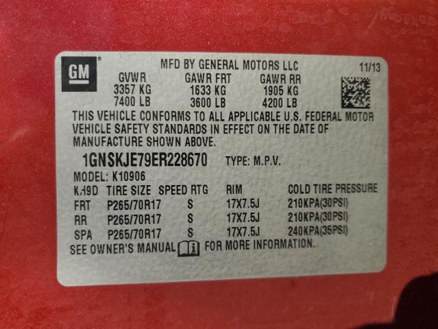 Photo 12 VIN: 1GNSKJE79ER228670 - CHEVROLET SUBURBAN K 