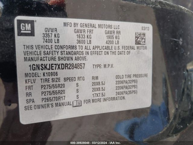 Photo 8 VIN: 1GNSKJE7XDR284857 - CHEVROLET SUBURBAN 1500 