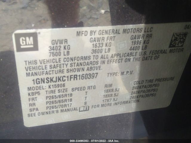 Photo 8 VIN: 1GNSKJKC1FR160397 - CHEVROLET SUBURBAN 