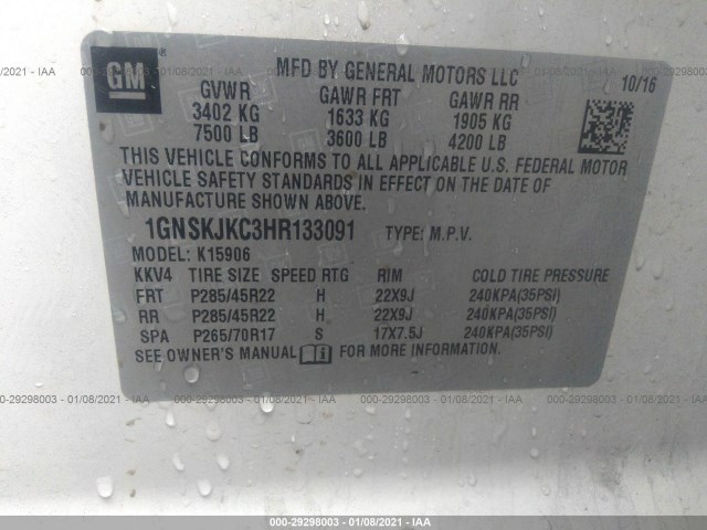 Photo 8 VIN: 1GNSKJKC3HR133091 - CHEVROLET SUBURBAN 