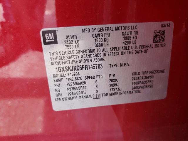 Photo 9 VIN: 1GNSKJKC6FR145703 - CHEVROLET SUBURBAN K 