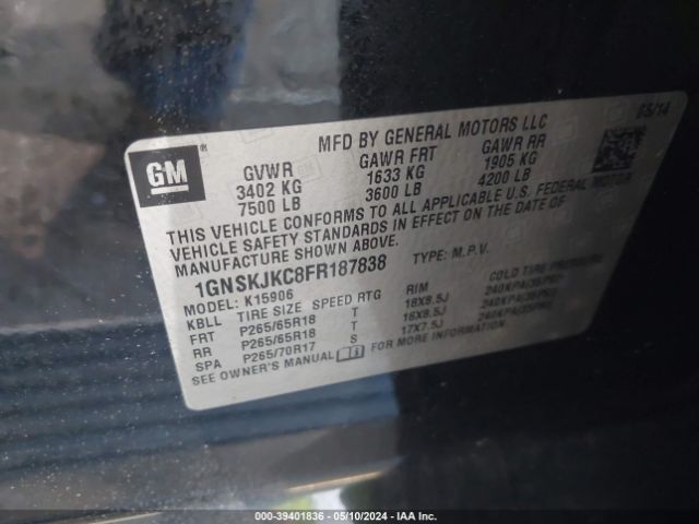 Photo 8 VIN: 1GNSKJKC8FR187838 - CHEVROLET SUBURBAN 1500 