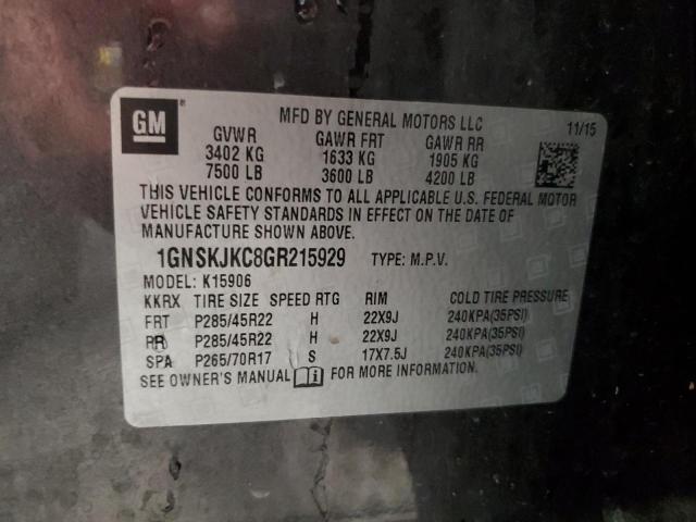 Photo 12 VIN: 1GNSKJKC8GR215929 - CHEVROLET SUBURBAN 