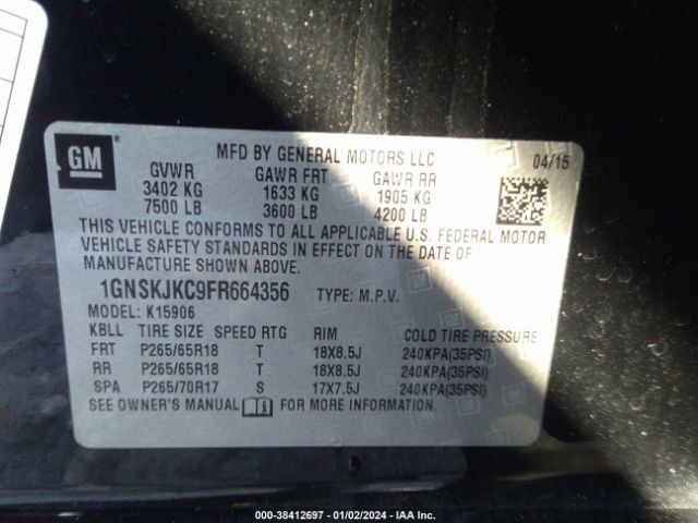 Photo 8 VIN: 1GNSKJKC9FR664356 - CHEVROLET SUBURBAN 1500 