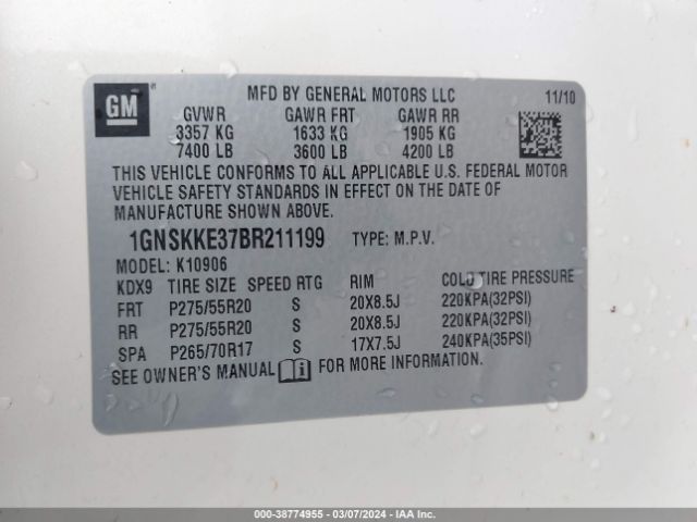 Photo 8 VIN: 1GNSKKE37BR211199 - CHEVROLET SUBURBAN 1500 