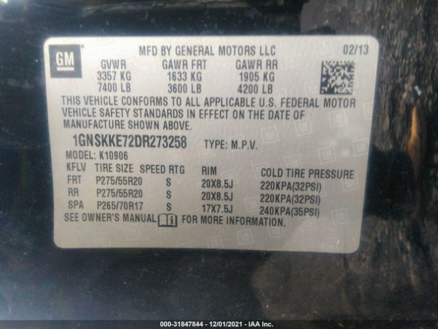 Photo 8 VIN: 1GNSKKE72DR273258 - CHEVROLET SUBURBAN 