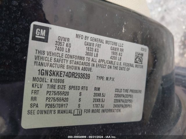 Photo 8 VIN: 1GNSKKE74DR293639 - CHEVROLET SUBURBAN 