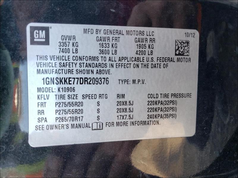 Photo 9 VIN: 1GNSKKE77DR209376 - CHEVROLET SUBURBAN K 