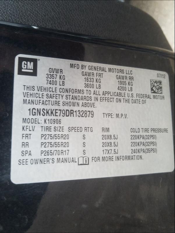 Photo 9 VIN: 1GNSKKE79DR132879 - CHEVROLET SUBURBAN K 