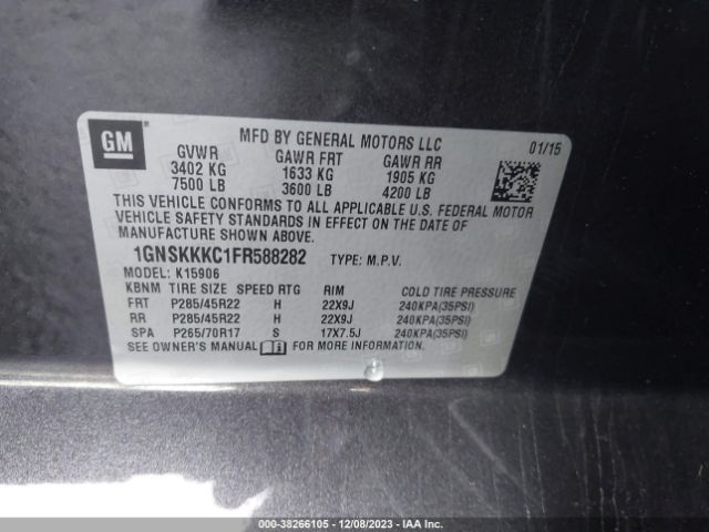 Photo 8 VIN: 1GNSKKKC1FR588282 - CHEVROLET SUBURBAN 1500 