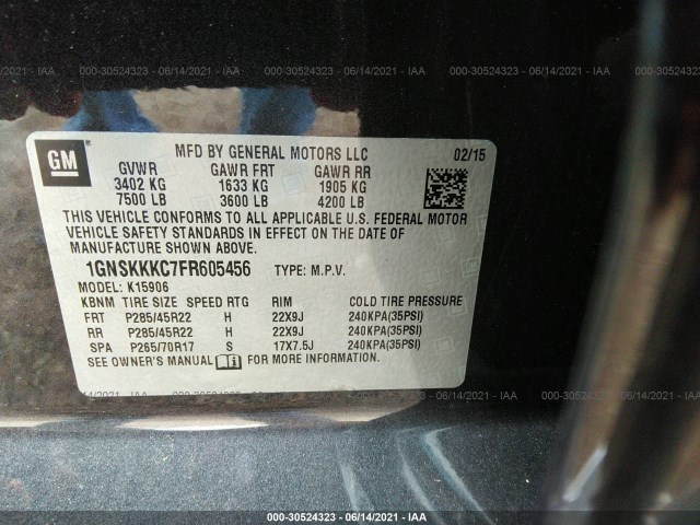 Photo 8 VIN: 1GNSKKKC7FR605456 - CHEVROLET SUBURBAN 