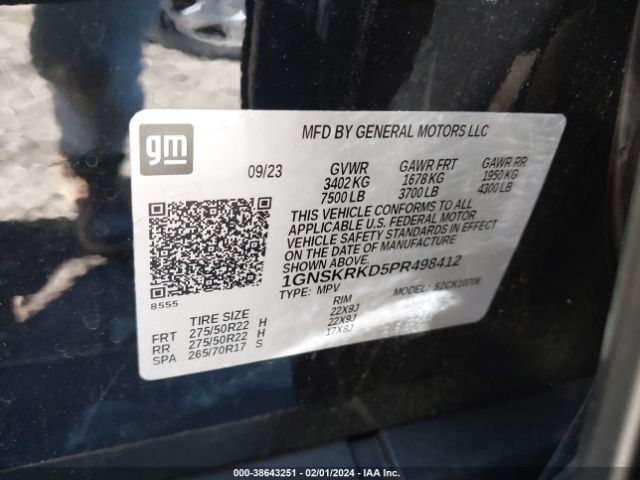 Photo 8 VIN: 1GNSKRKD5PR498412 - CHEVROLET TAHOE 