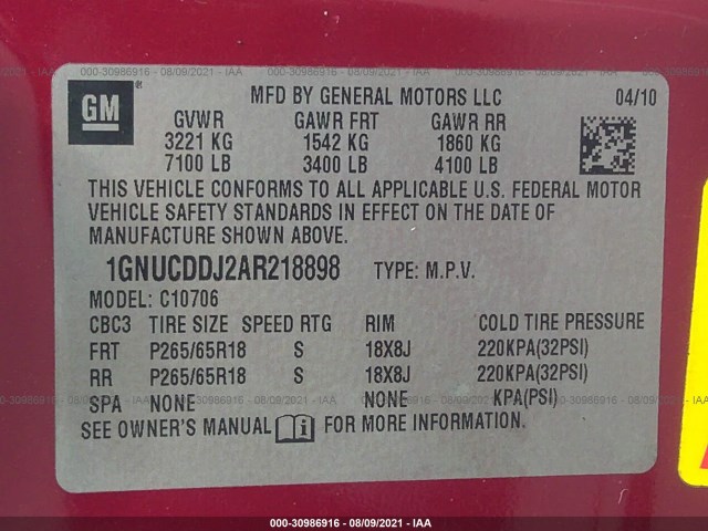 Photo 8 VIN: 1GNUCDDJ2AR218898 - CHEVROLET TAHOE HYBRID 