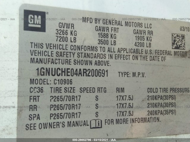 Photo 8 VIN: 1GNUCHE04AR200691 - CHEVROLET SUBURBAN 