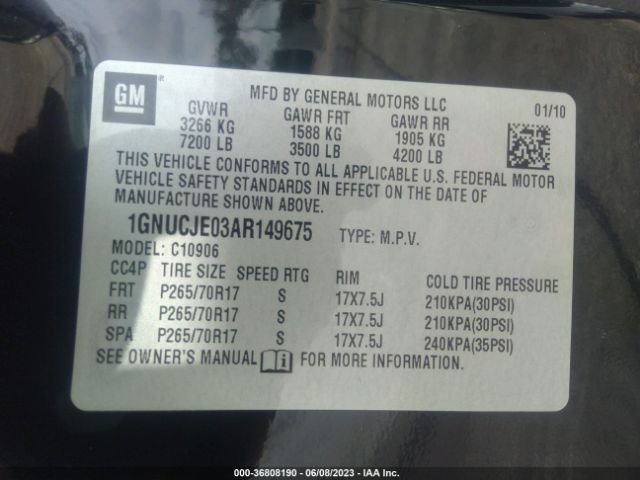 Photo 8 VIN: 1GNUCJE03AR149675 - CHEVROLET SUBURBAN 1500 