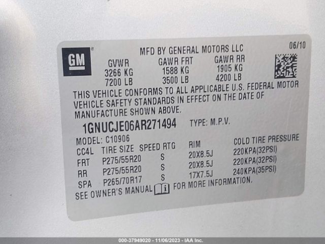 Photo 8 VIN: 1GNUCJE06AR271494 - CHEVROLET SUBURBAN 1500 