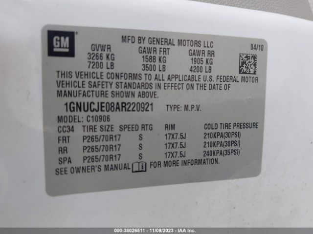 Photo 8 VIN: 1GNUCJE08AR220921 - CHEVROLET SUBURBAN 1500 