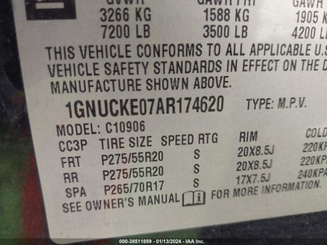 Photo 8 VIN: 1GNUCKE07AR174620 - CHEVROLET SUBURBAN 1500 