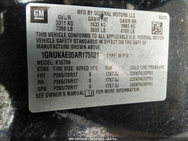 Photo 8 VIN: 1GNUKAE05AR175021 - CHEVROLET TAHOE 