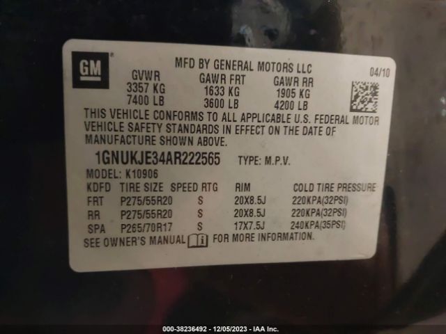 Photo 8 VIN: 1GNUKJE34AR222565 - CHEVROLET SUBURBAN 1500 