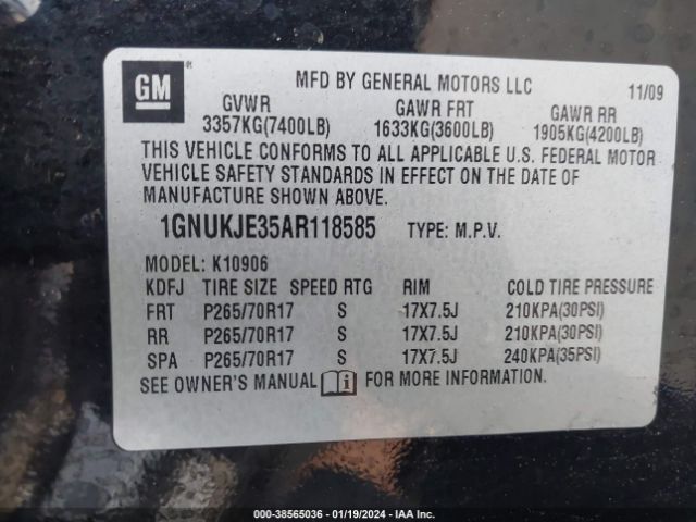 Photo 8 VIN: 1GNUKJE35AR118585 - CHEVROLET SUBURBAN 1500 