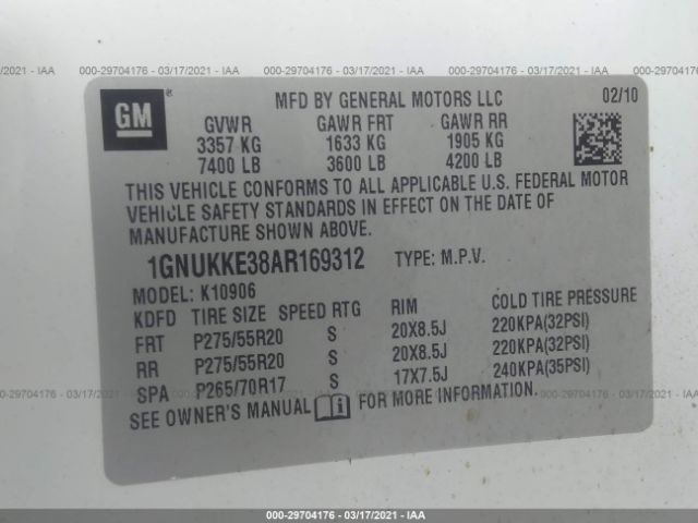 Photo 8 VIN: 1GNUKKE38AR169312 - CHEVROLET SUBURBAN 