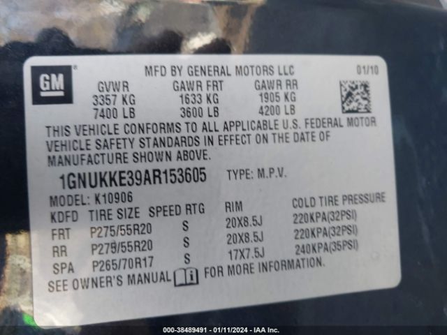 Photo 8 VIN: 1GNUKKE39AR153605 - CHEVROLET SUBURBAN 1500 