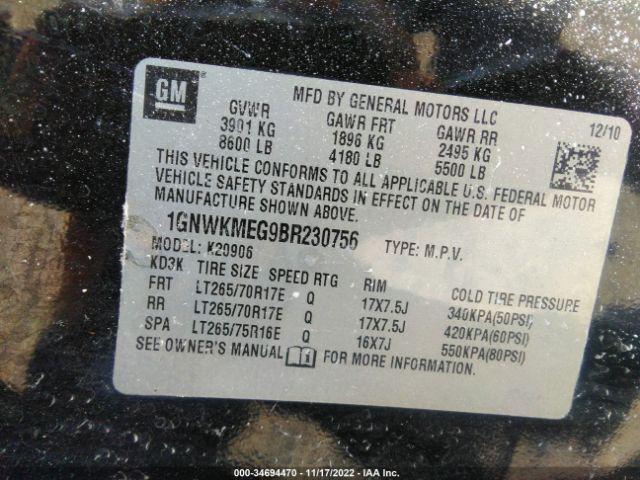 Photo 8 VIN: 1GNWKMEG9BR230756 - CHEVROLET SUBURBAN 2500 