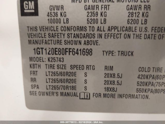 Photo 8 VIN: 1GT120E80FF641698 - GMC SIERRA 2500HD 