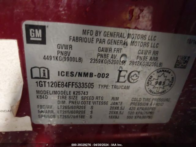 Photo 8 VIN: 1GT120E84FF533505 - GMC SIERRA 2500HD 