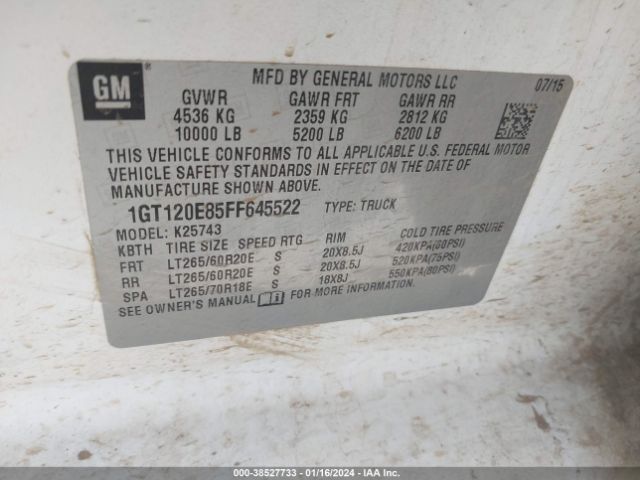 Photo 8 VIN: 1GT120E85FF645522 - GMC SIERRA 2500HD 