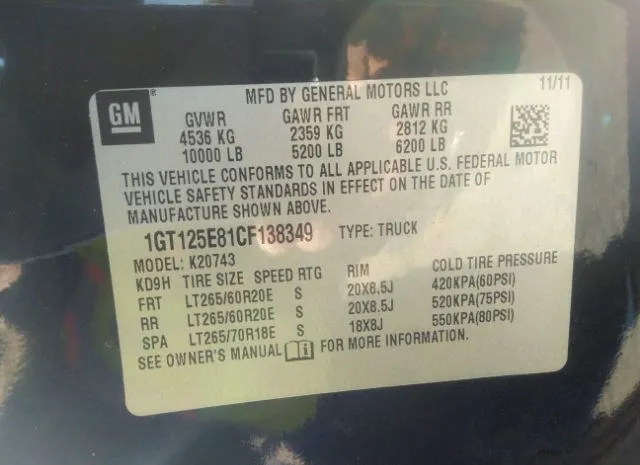 Photo 8 VIN: 1GT125E81CF138349 - GMC SIERRA 2500HD 