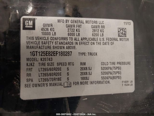 Photo 8 VIN: 1GT125E82EF180287 - GMC SIERRA 2500HD 