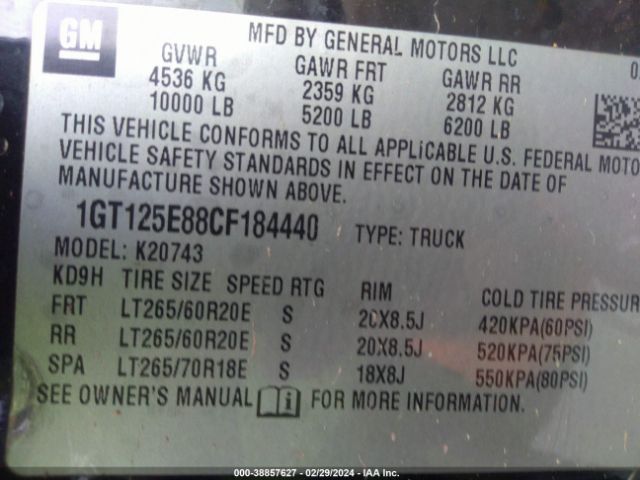 Photo 8 VIN: 1GT125E88CF184440 - GMC SIERRA 2500HD 