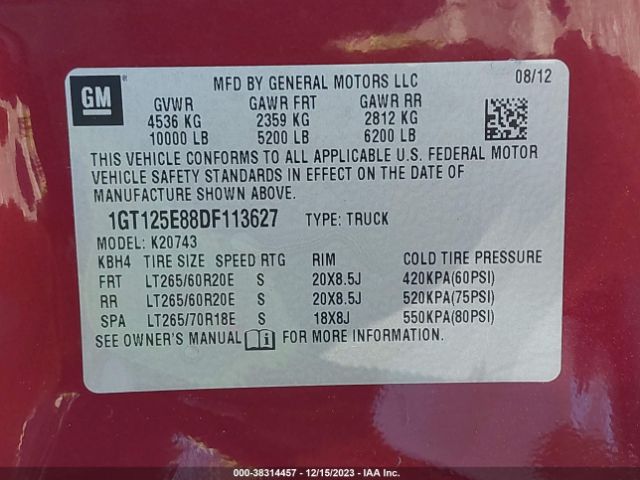 Photo 8 VIN: 1GT125E88DF113627 - GMC SIERRA 2500HD 