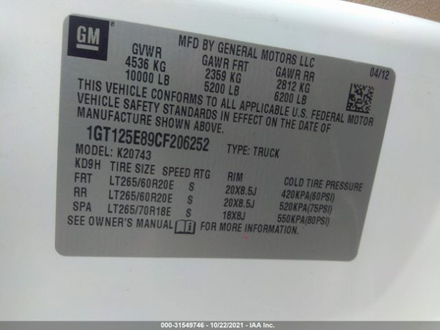 Photo 8 VIN: 1GT125E89CF206252 - GMC SIERRA 2500HD 