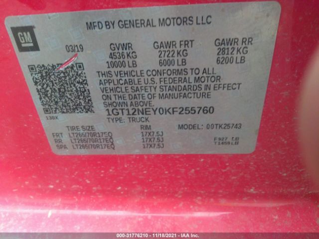 Photo 8 VIN: 1GT12NEY0KF255760 - GMC SIERRA 2500HD 