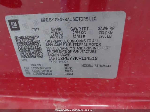 Photo 8 VIN: 1GT12PEY7KF114518 - GMC SIERRA HD 