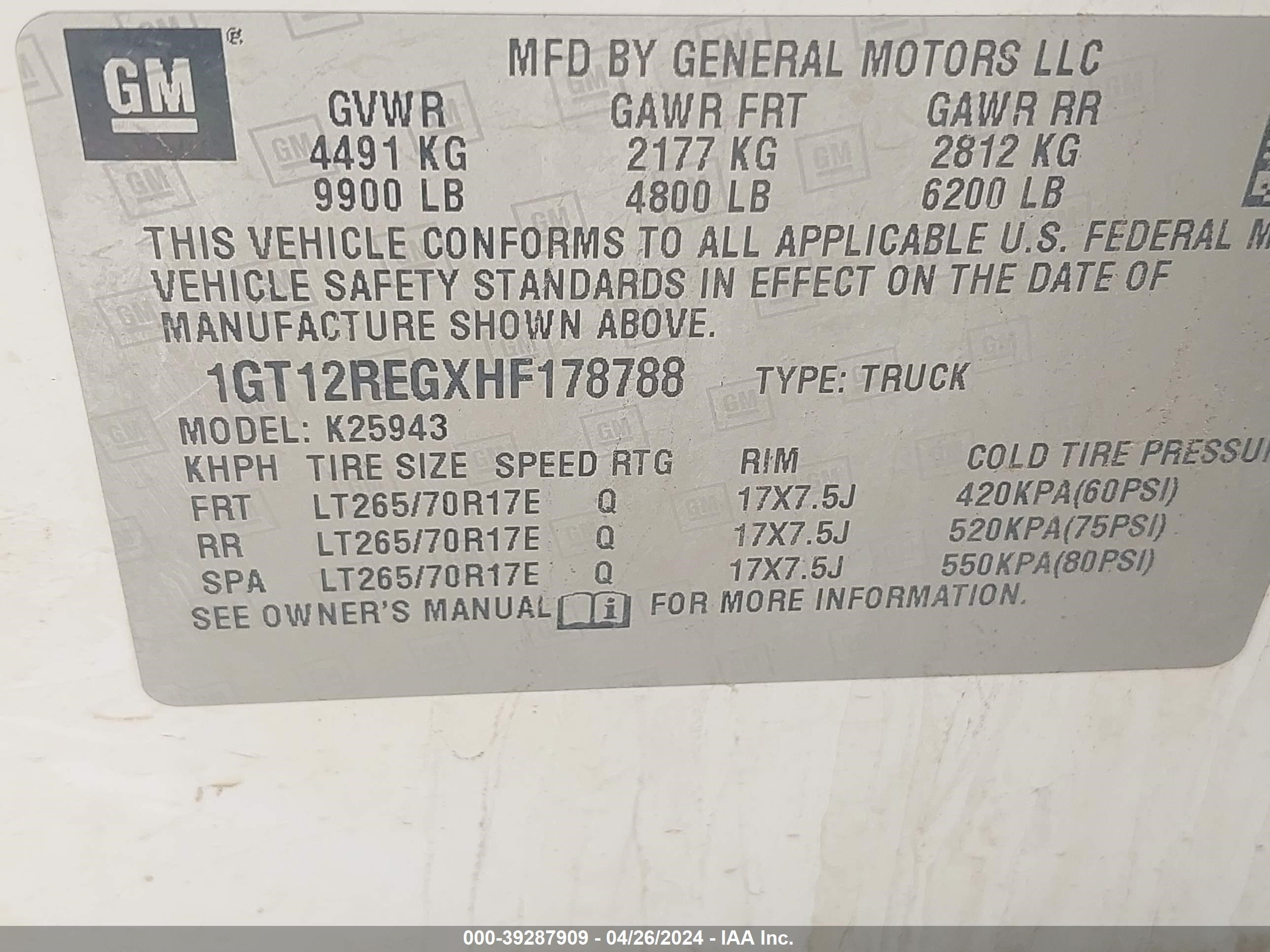 Photo 8 VIN: 1GT12REGXHF178788 - GMC SIERRA 