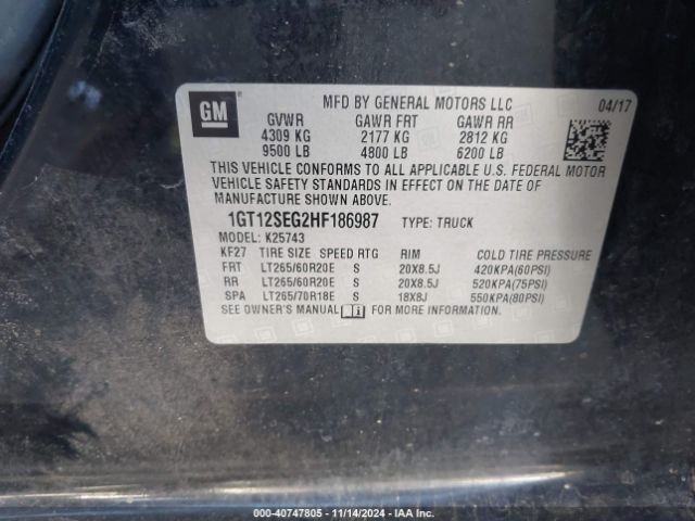 Photo 8 VIN: 1GT12SEG2HF186987 - GMC SIERRA 