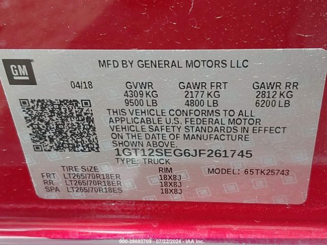 Photo 8 VIN: 1GT12SEG6JF261745 - GMC SIERRA 