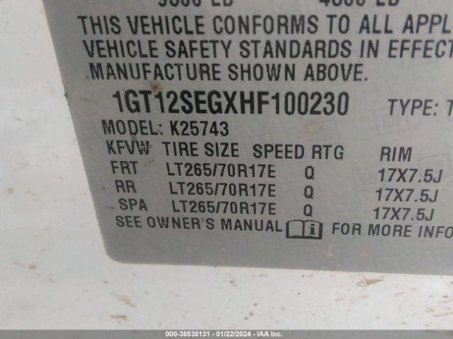 Photo 8 VIN: 1GT12SEGXHF100230 - GMC SIERRA 2500HD 