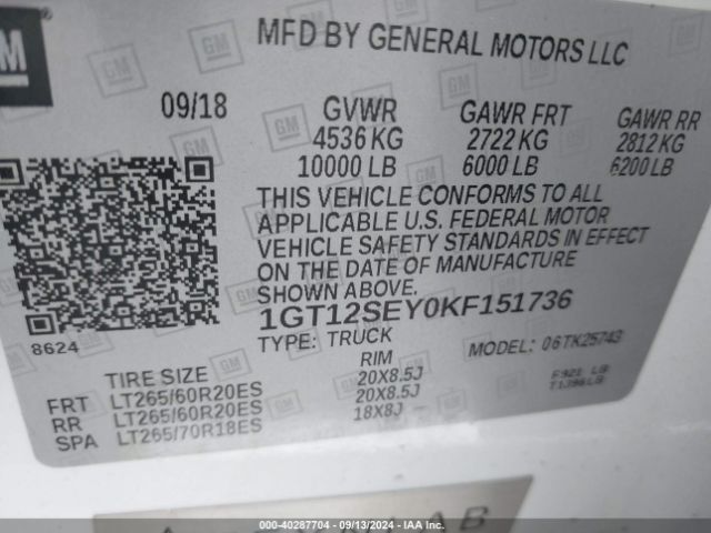 Photo 8 VIN: 1GT12SEY0KF151736 - GMC SIERRA HD 