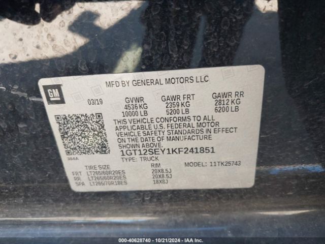 Photo 8 VIN: 1GT12SEY1KF241851 - GMC SIERRA HD 