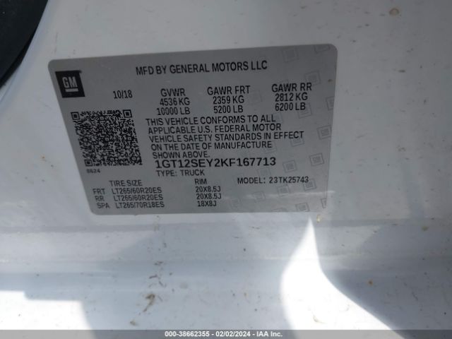 Photo 8 VIN: 1GT12SEY2KF167713 - GMC SIERRA 2500HD 