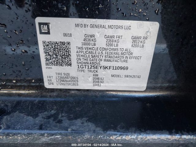 Photo 8 VIN: 1GT12SEY5KF110969 - GMC SIERRA 2500HD 