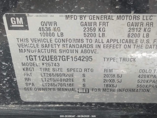 Photo 8 VIN: 1GT12UE87GF154295 - GMC SIERRA 2500HD 